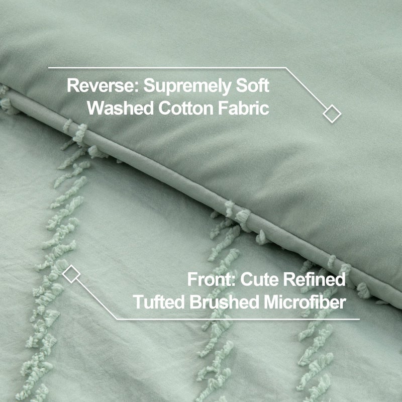 Litanika طقم لحاف Litanika Sage Green مقاس توأم/توأم مقاس XL، طقم لحاف معنقدة من قطعتين بوهو شيفرون، طقم سرير لجميع المواسم (لحاف مقاس 66 × 90 بوصة وغطاء وسادة واحد) - Image 5